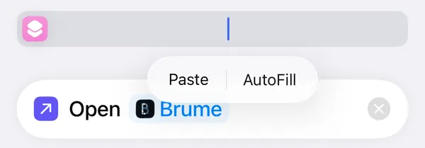 The empty shortcut name with Paste showing