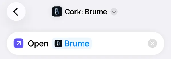 The shortcut named Cork: Brume, with the back arrow at the top left