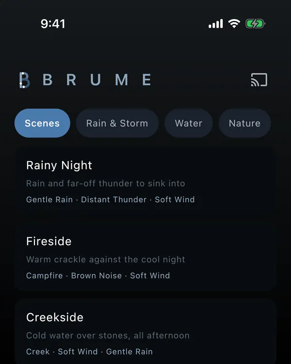 Brume open on its Scenes list
